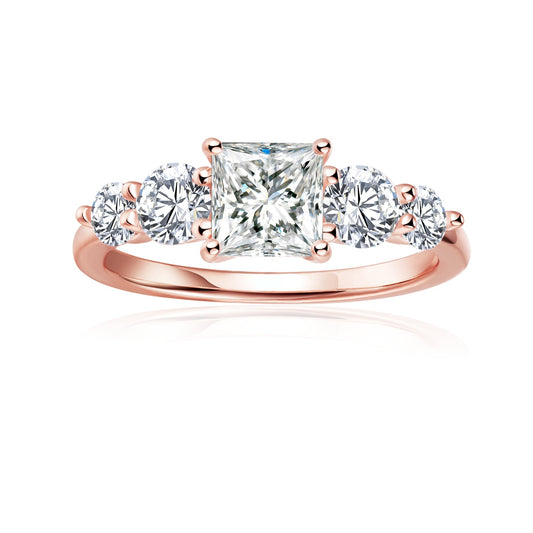 Five-Stone Princess Cut Moissanite Engagement Ring Set in 9ct Rose Gold
