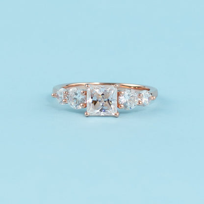 Five-Stone Princess Cut Moissanite Engagement Ring Set in 9ct Rose Gold