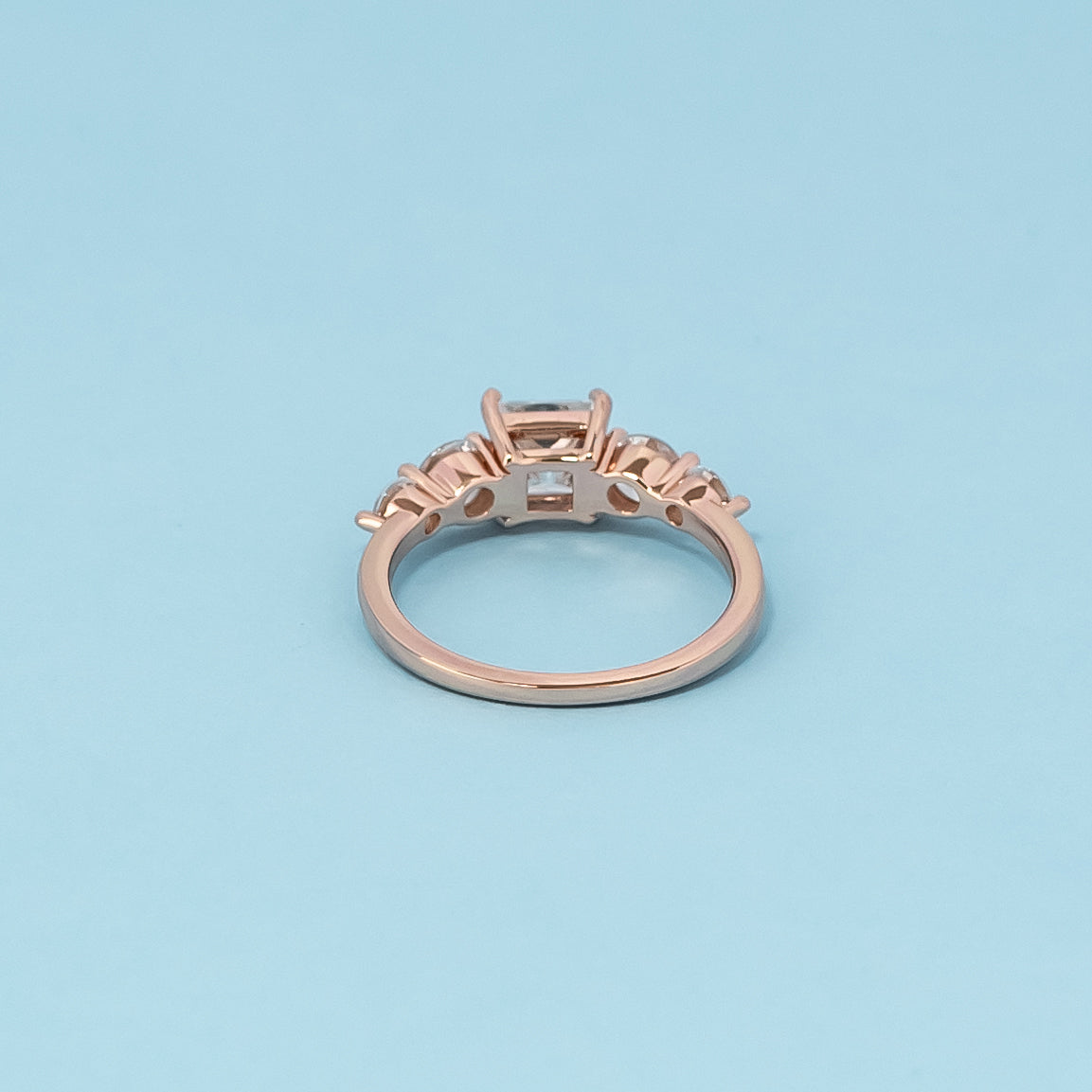 Five-Stone Princess Cut Moissanite Engagement Ring Set in 9ct Rose Gold