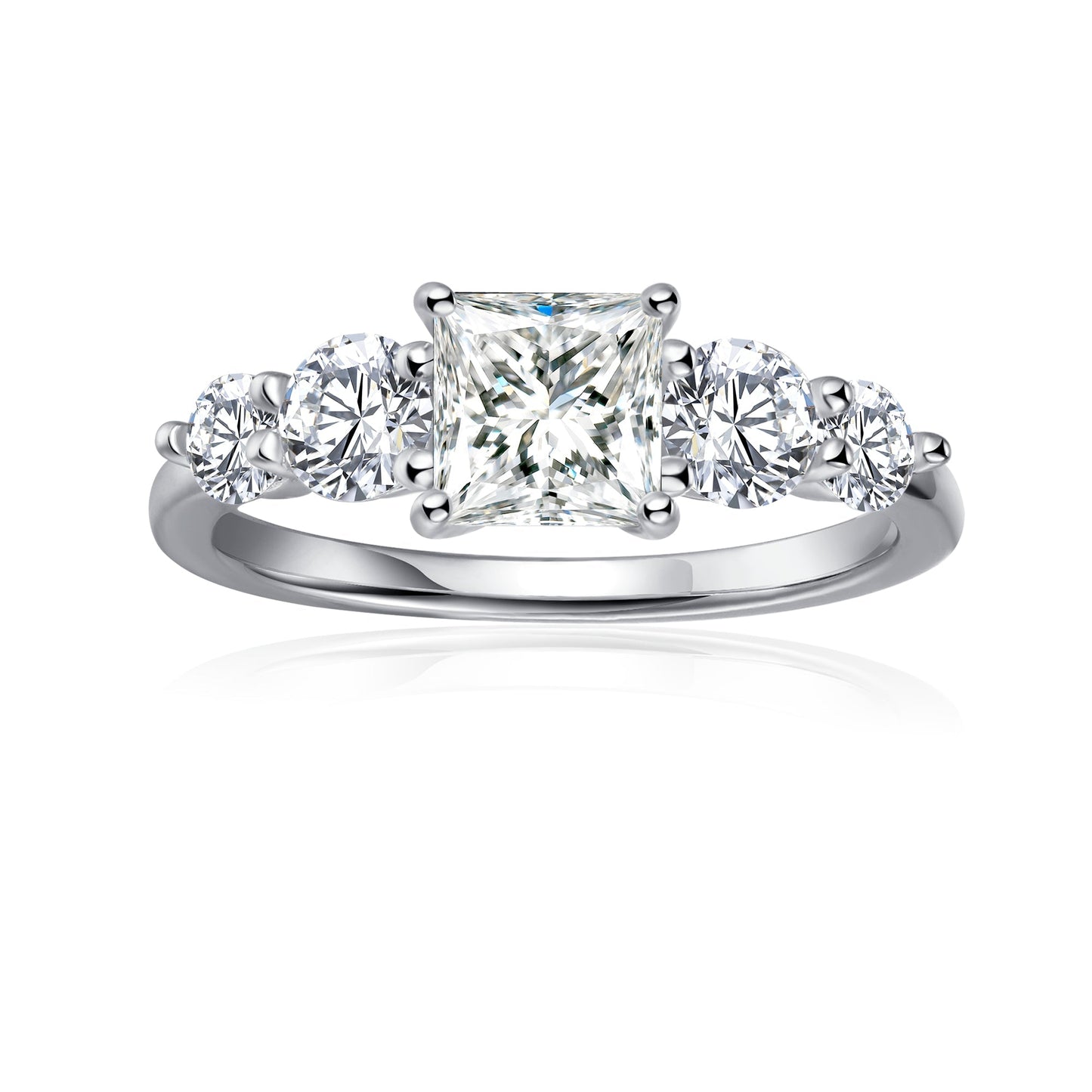 Five-Stone Princess Cut Moissanite Engagement Ring Set in 9ct White Gold