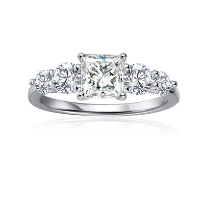 Five-Stone Princess Cut Moissanite Engagement Ring Set in 9ct White Gold