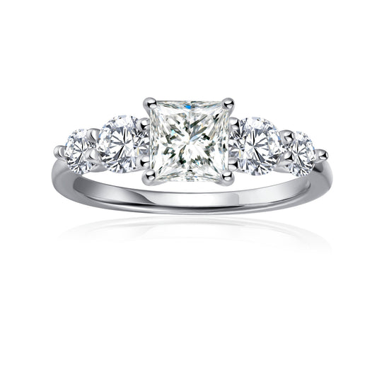 Five-Stone Princess Cut Moissanite Engagement Ring Set in 9ct White Gold