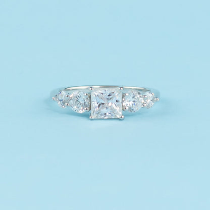 Five-Stone Princess Cut Moissanite Engagement Ring Set in 9ct White Gold