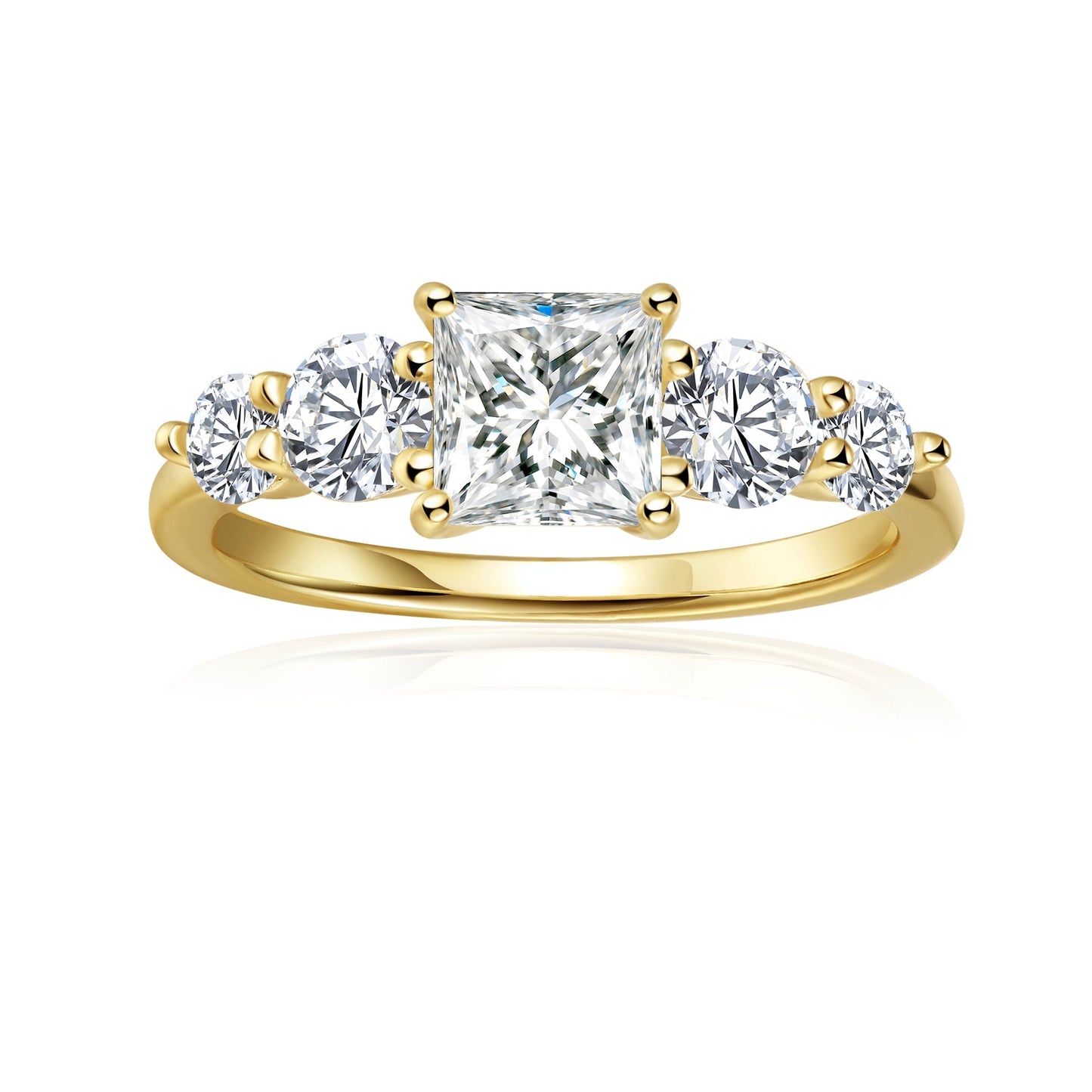 Five-Stone Princess Cut Moissanite Engagement Ring Set in 9ct Yellow Gold