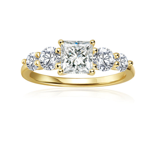 Five-Stone Princess Cut Moissanite Engagement Ring Set in 9ct Yellow Gold