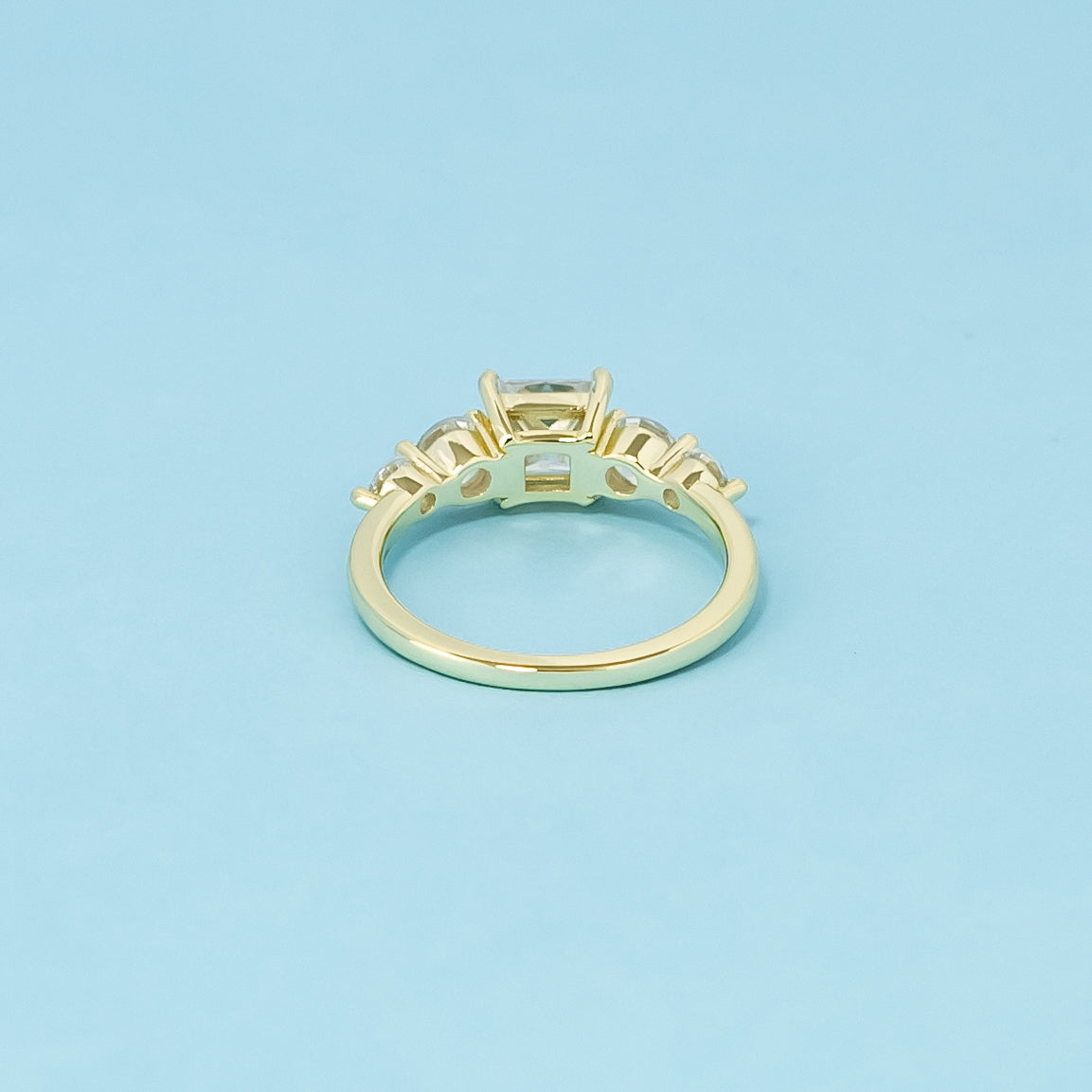 Five-Stone Princess Cut Moissanite Engagement Ring Set in 9ct Yellow Gold