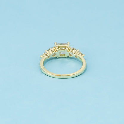 Five-Stone Princess Cut Moissanite Engagement Ring Set in 9ct Yellow Gold