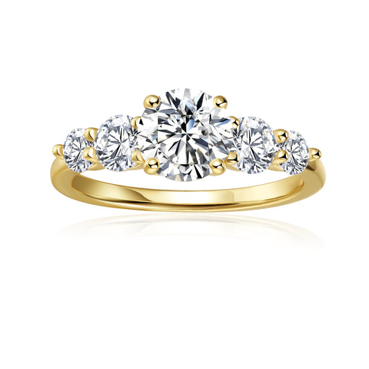 Five-Stone Round Brilliant Moissanite Engagement Ring - Set in 9ct Yellow Gold