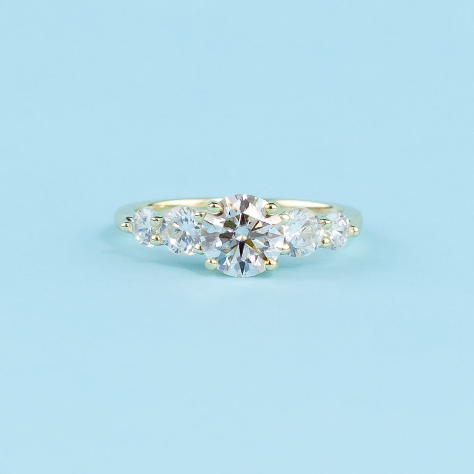Five-Stone Round Brilliant Moissanite Engagement Ring - Set in 9ct Yellow Gold