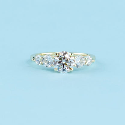 Five-Stone Round Brilliant Moissanite Engagement Ring - Set in 9ct Yellow Gold