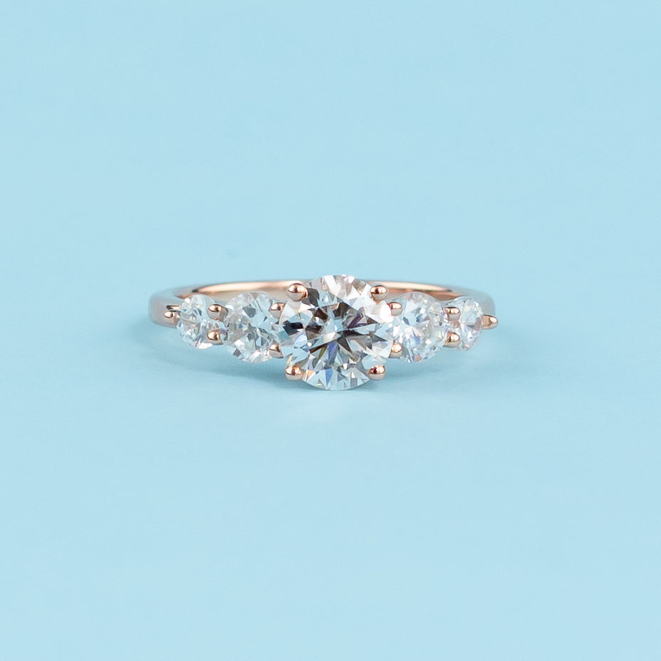 Five-Stone Round Brilliant Moissanite Engagement Ring Set in 9ct Rose Gold