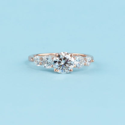 Five-Stone Round Brilliant Moissanite Engagement Ring Set in 9ct Rose Gold