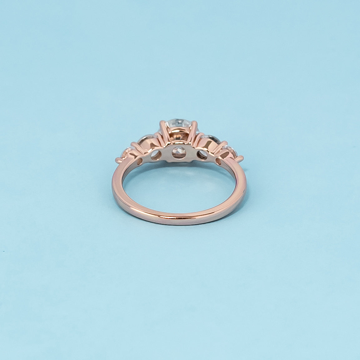 Five-Stone Round Brilliant Moissanite Engagement Ring Set in 9ct Rose Gold