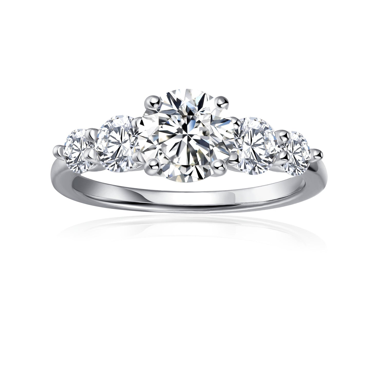 Five-Stone Round Brilliant Moissanite Engagement Ring Set in 9ct White Gold
