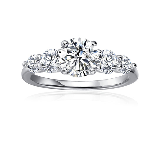 Five-Stone Round Brilliant Moissanite Engagement Ring Set in 9ct White Gold