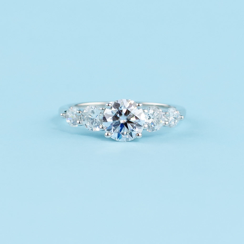 Five-Stone Round Brilliant Moissanite Engagement Ring Set in 9ct White Gold