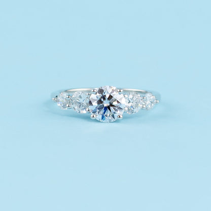 Five-Stone Round Brilliant Moissanite Engagement Ring Set in 9ct White Gold