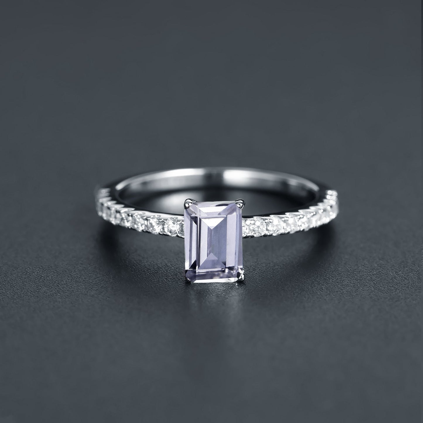 Privé Emerald Cut 1.00ct Moissanite Engagement Ring Set in Sterling Silver