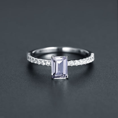 Privé Emerald Cut 1.00ct Moissanite Engagement Ring Set in Sterling Silver