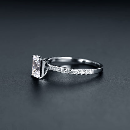 Privé Emerald Cut 1.00ct Moissanite Engagement Ring Set in Sterling Silver