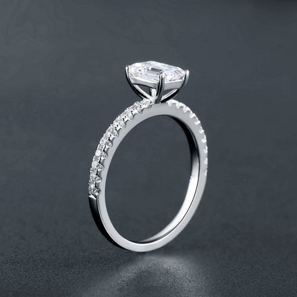 Privé Emerald Cut 1.00ct Moissanite Engagement Ring Set in Sterling Silver