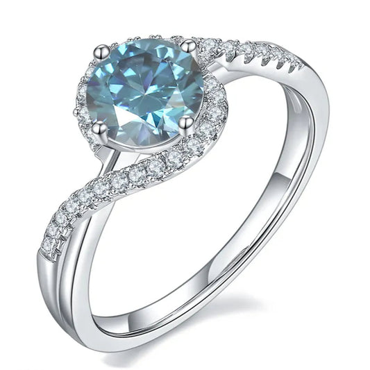 Privé Halo 1.00ct Blue Moissanite Engagement Ring Set in Sterling Silver