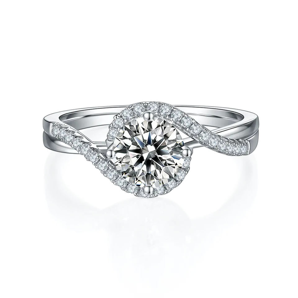 Privé Halo 1.00ct Moissanite Engagement Ring Set in Sterling Silver