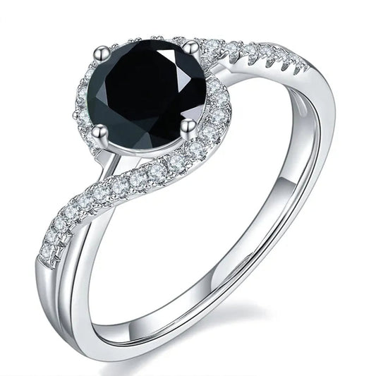 Privé Halo Black 1.00ct Moissanite Engagement Ring Set in Sterling Silver