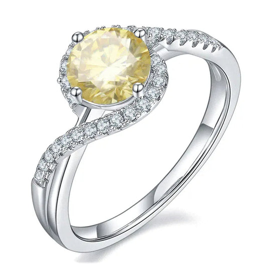 Privé Halo Yellow 1.00ct Moissanite Engagement Ring Set in Sterling Silver