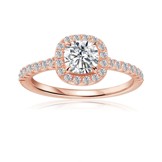 Heritage Halo Cushion Cut Moissanite Engagement Ring Set in 9ct Rose Gold