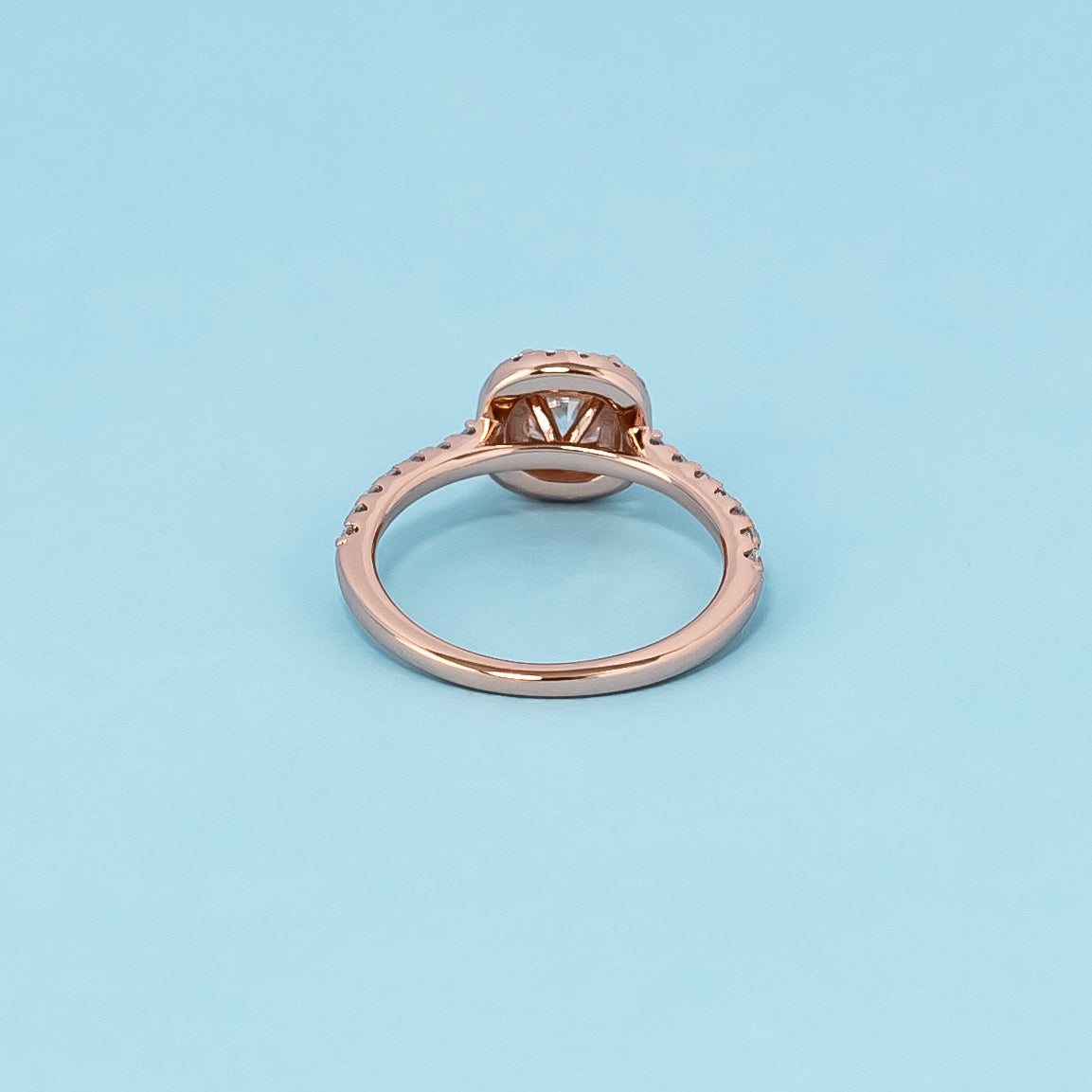 Heritage Halo Cushion Cut Moissanite Engagement Ring Set in 9ct Rose Gold