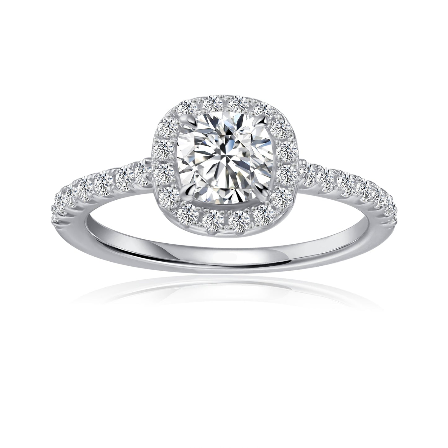 Heritage Halo Cushion Cut Moissanite Engagement Ring Set in 9ct White Gold