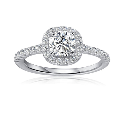 Heritage Halo Cushion Cut Moissanite Engagement Ring Set in 9ct White Gold
