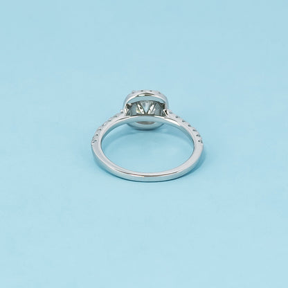 Heritage Halo Cushion Cut Moissanite Engagement Ring Set in 9ct White Gold