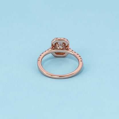 Heritage Halo Emerald Cut Moissanite Engagement Ring Set in 9ct Rose Gold