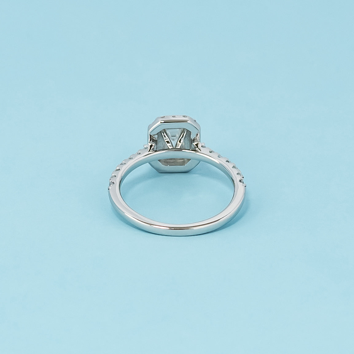 Heritage Halo Emerald Cut Moissanite Engagement Ring Set in 9ct White Gold