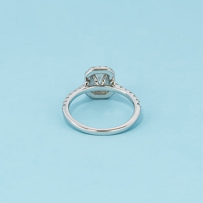 Heritage Halo Emerald Cut Moissanite Engagement Ring Set in 9ct White Gold