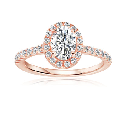 Heritage Halo Oval Cut Moissanite Engagement Ring Set in 9ct Rose Gold