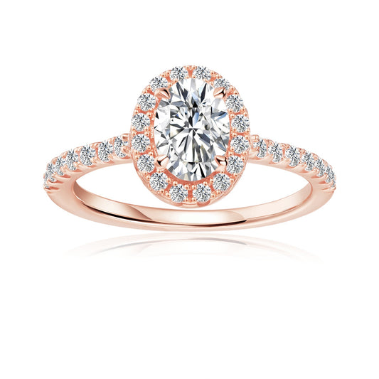 Heritage Halo Oval Cut Moissanite Engagement Ring Set in 9ct Rose Gold