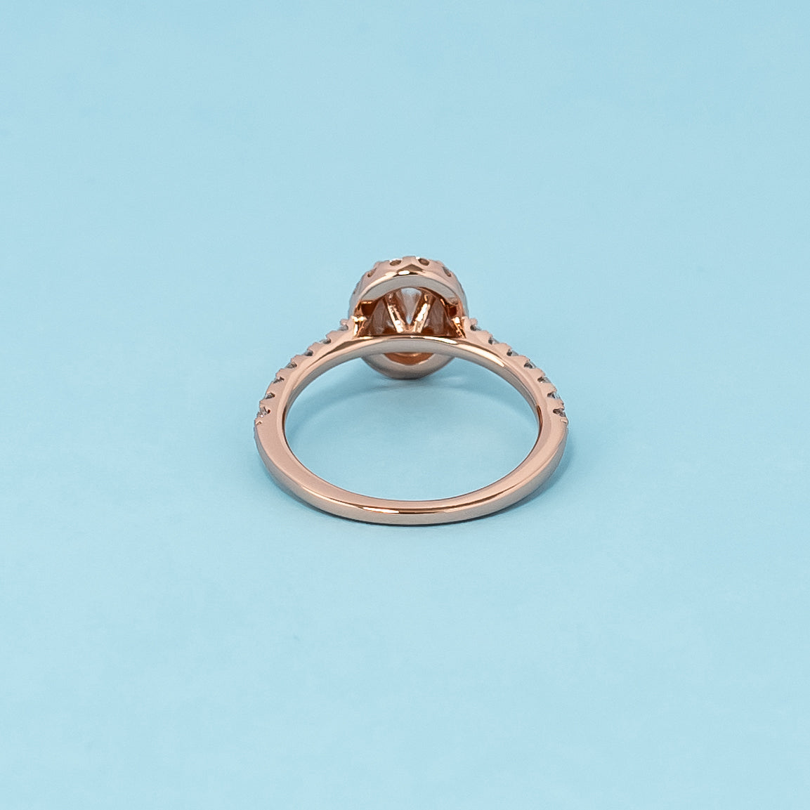 Heritage Halo Oval Cut Moissanite Engagement Ring Set in 9ct Rose Gold