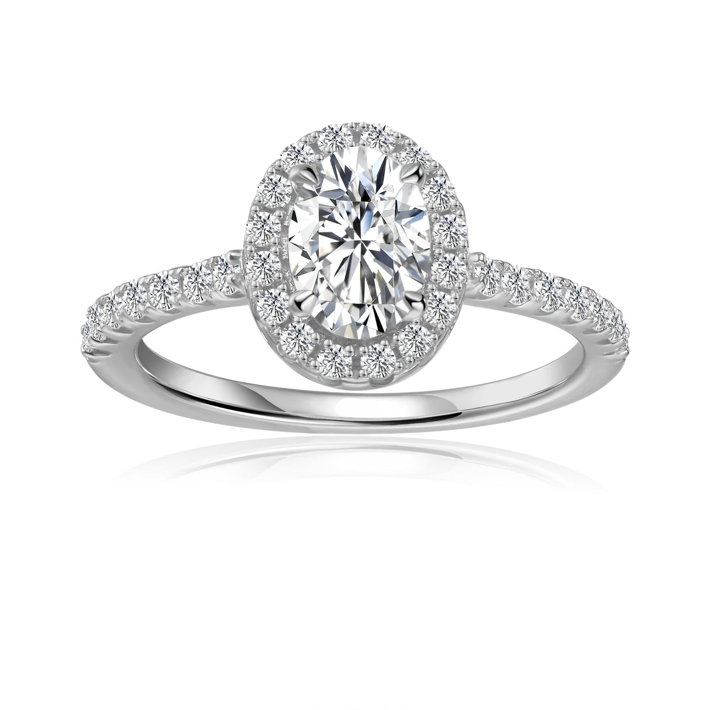 Heritage Halo Oval Cut Moissanite Engagement Ring Set in 9ct White Gold