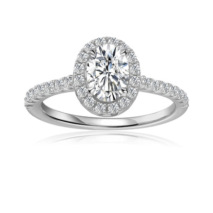 Heritage Halo Oval Cut Moissanite Engagement Ring Set in 9ct White Gold