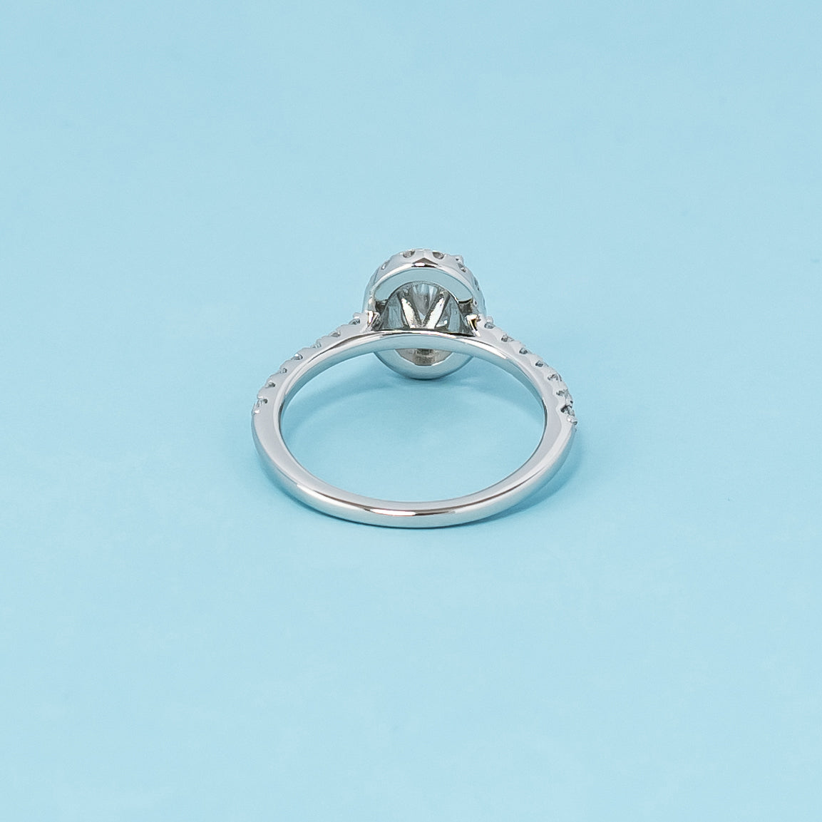 Heritage Halo Oval Cut Moissanite Engagement Ring Set in 9ct White Gold