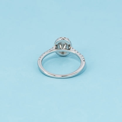 Heritage Halo Oval Cut Moissanite Engagement Ring Set in 9ct White Gold