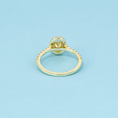 Heritage Halo Oval Cut Moissanite Engagement Ring Set in 9ct Yellow Gold