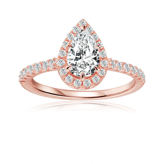 Heritage Halo Pear Shape Moissanite Engagement Ring Set in 9ct Rose Gold