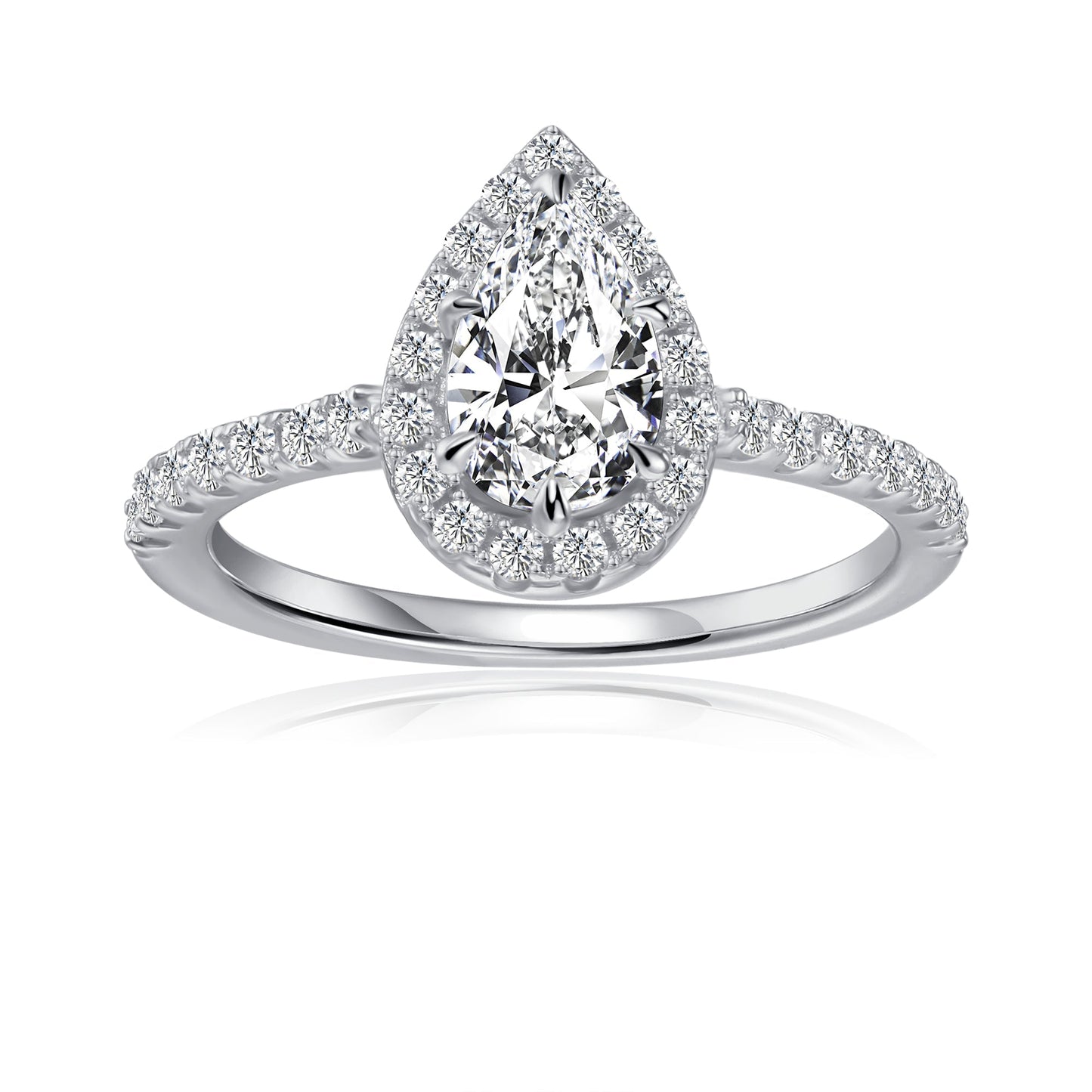 Heritage Halo Pear Shape Moissanite Engagement Ring Set in 9ct White Gold