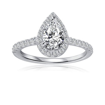 Heritage Halo Pear Shape Moissanite Engagement Ring Set in 9ct White Gold