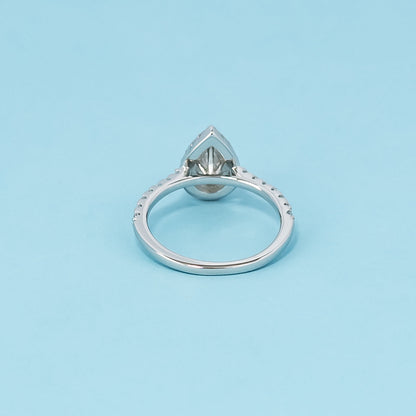 Heritage Halo Pear Shape Moissanite Engagement Ring Set in 9ct White Gold