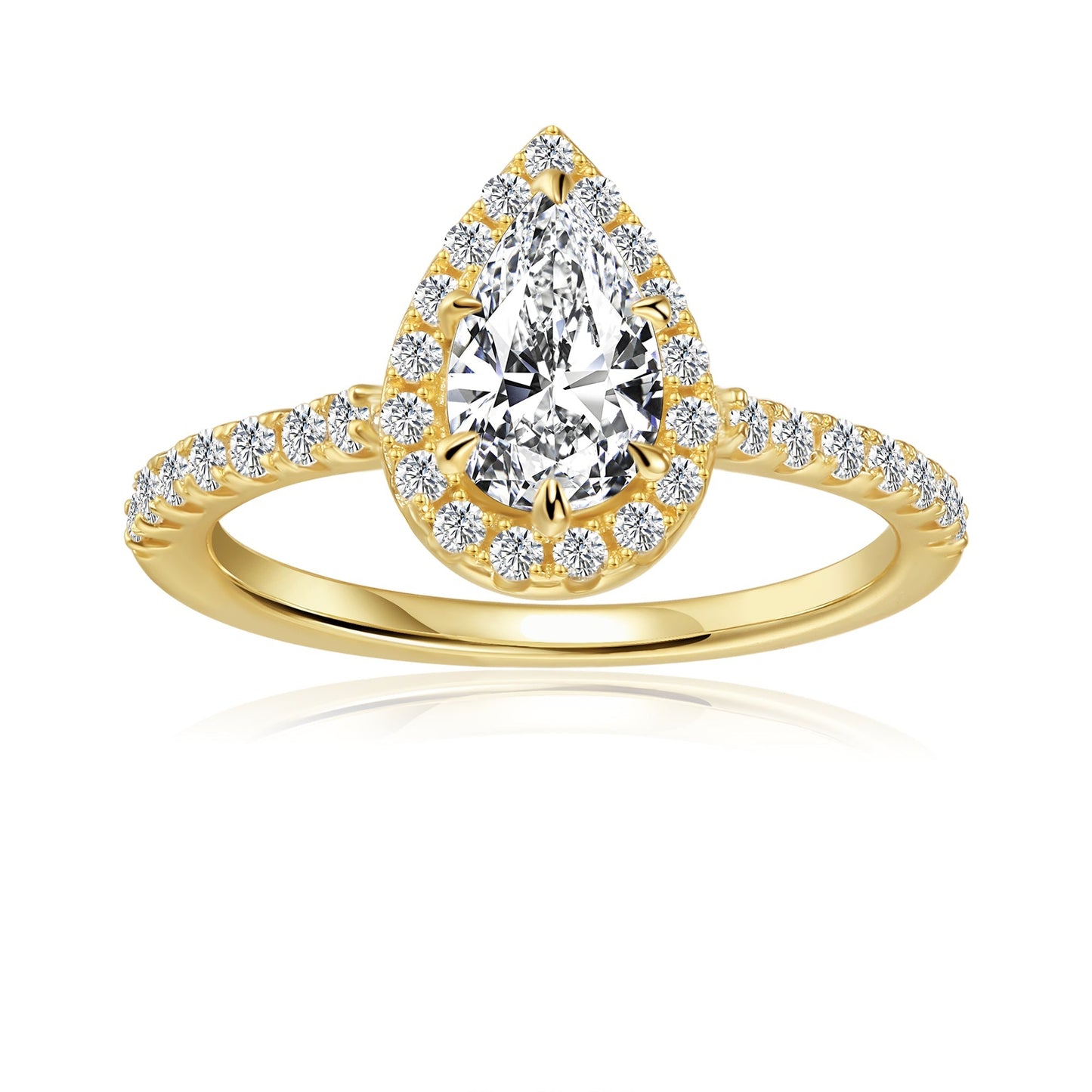 Heritage Halo Pear Shape Moissanite Engagement Ring Set in 9ct Yellow Gold